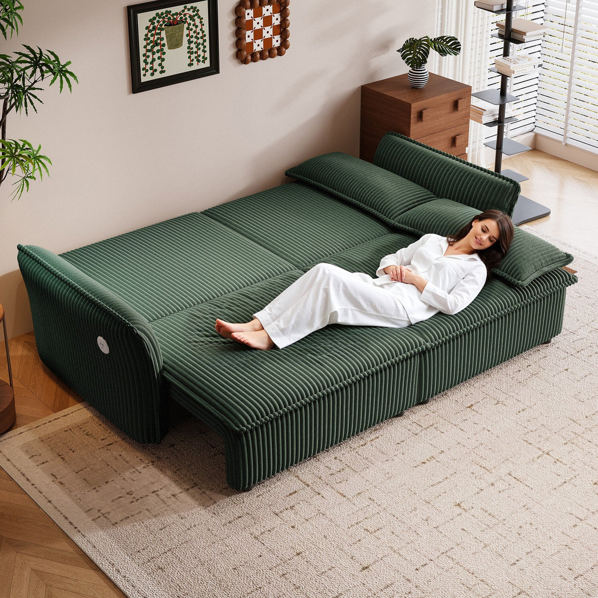 Multi-Functional 85-Inch Convertible Sofa Bed with Plush Fabric - Beige