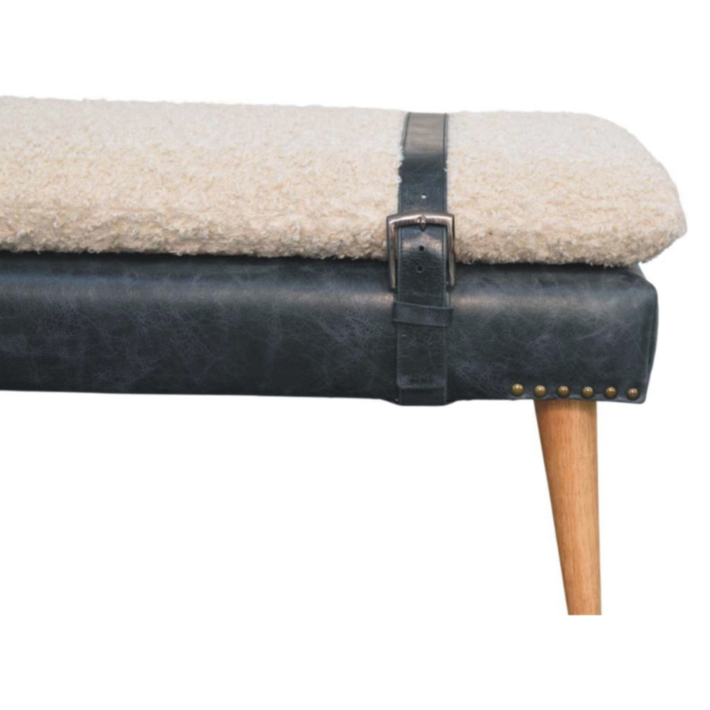 Boucle x Leather Upholstered Bench with Nordic Legs - Boucle & Leather