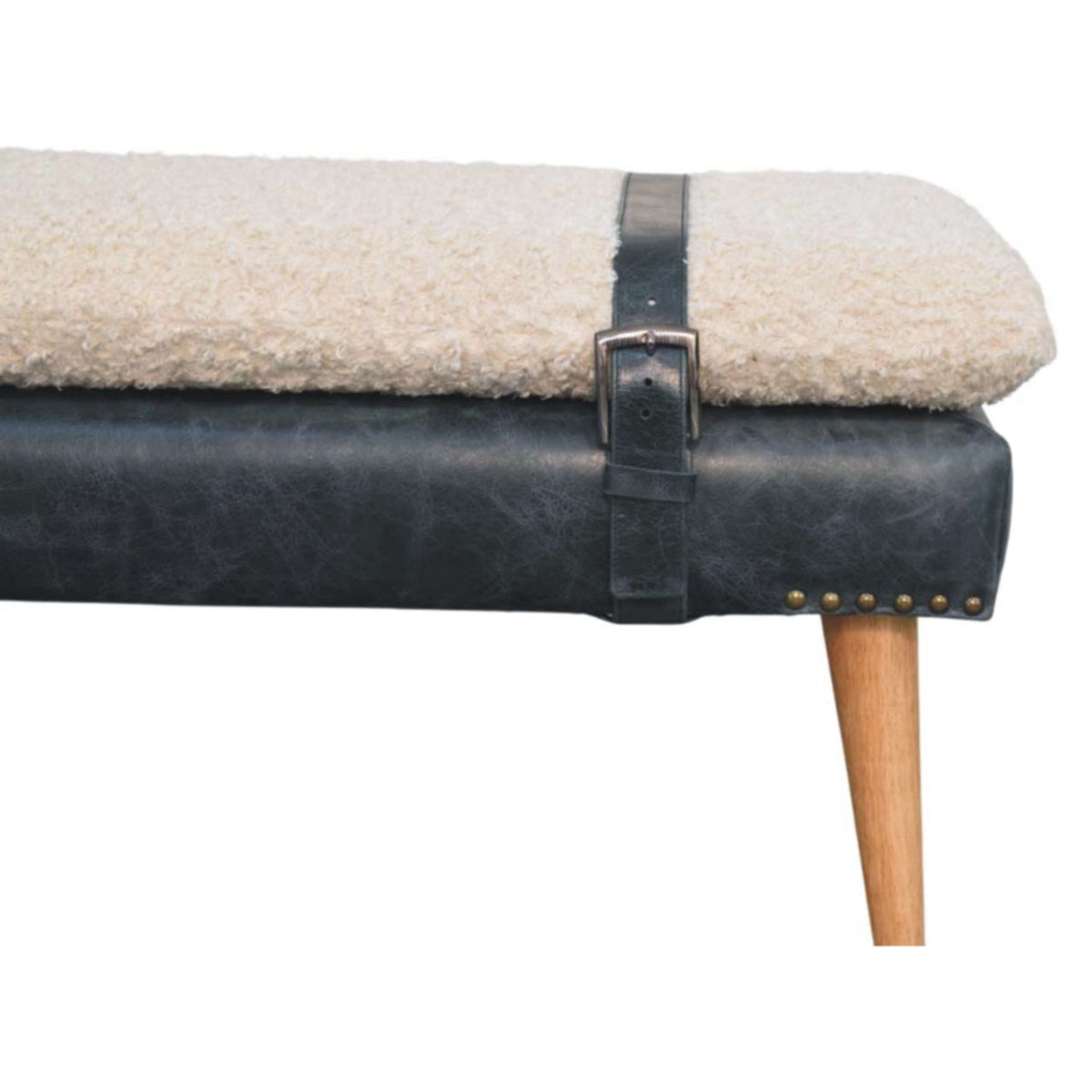 Boucle x Leather Upholstered Bench with Nordic Legs - Boucle & Leather