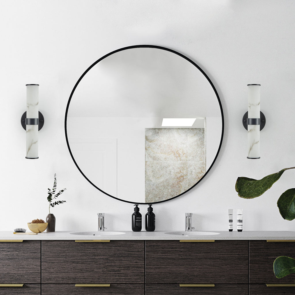 Resin Imitation Marble Texture Wall Light Set of 2 with Black Iron Frame