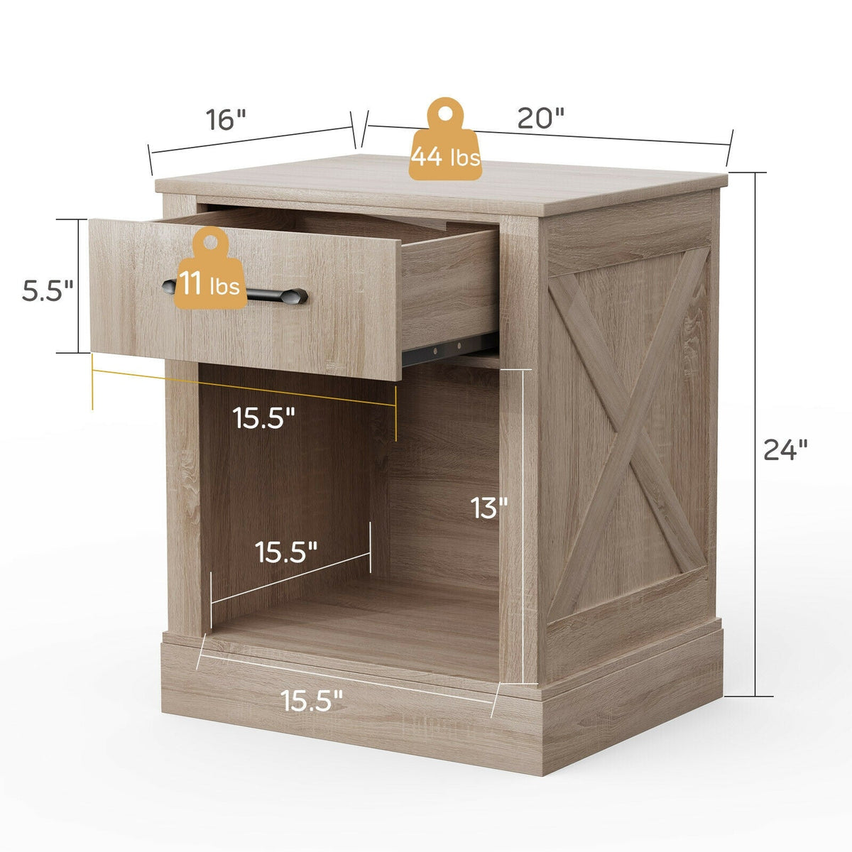 Compact Nightstand with Drawer and Shelf
