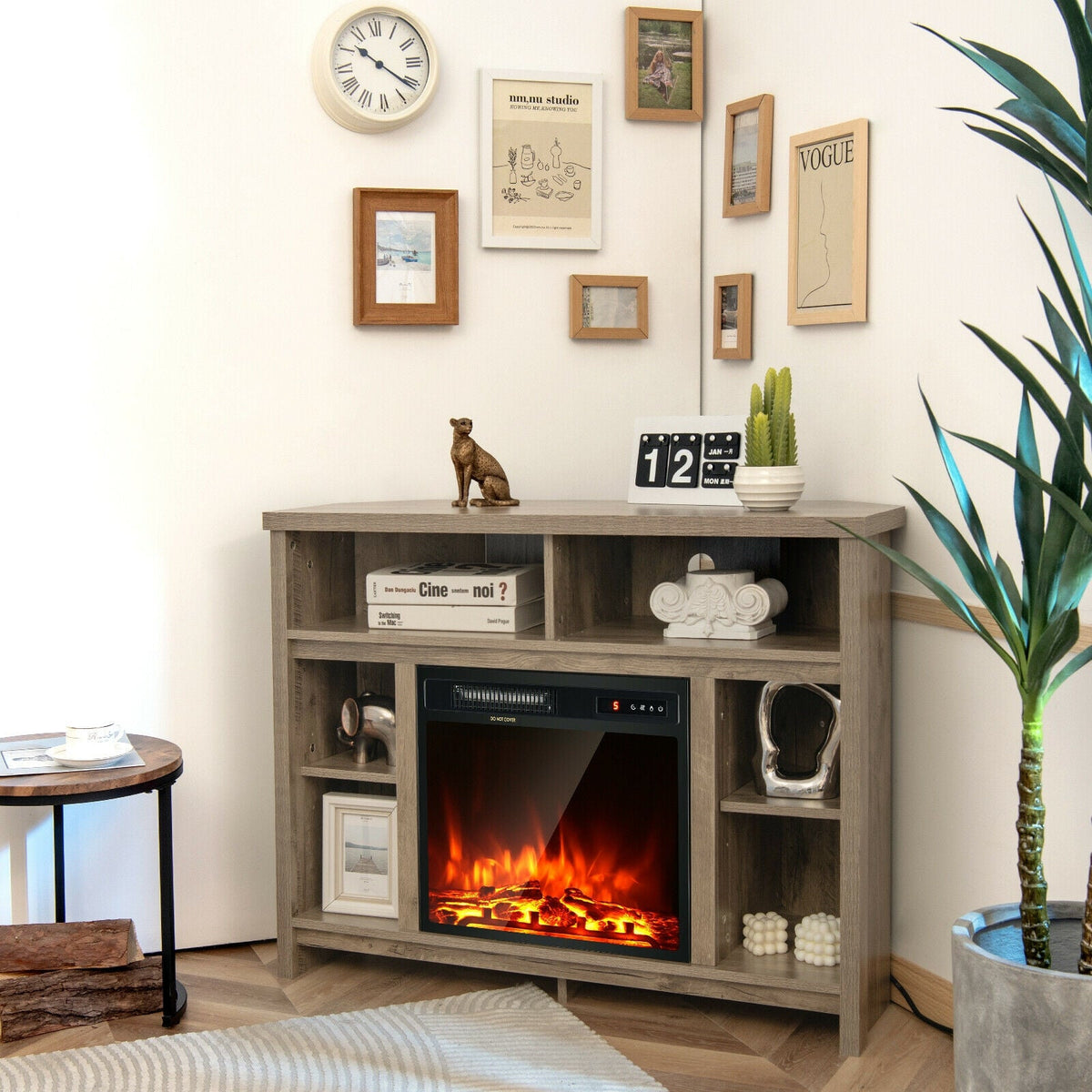 Modern Corner TV Stand with Adjustable Shelves for TVs up to 48 Inch