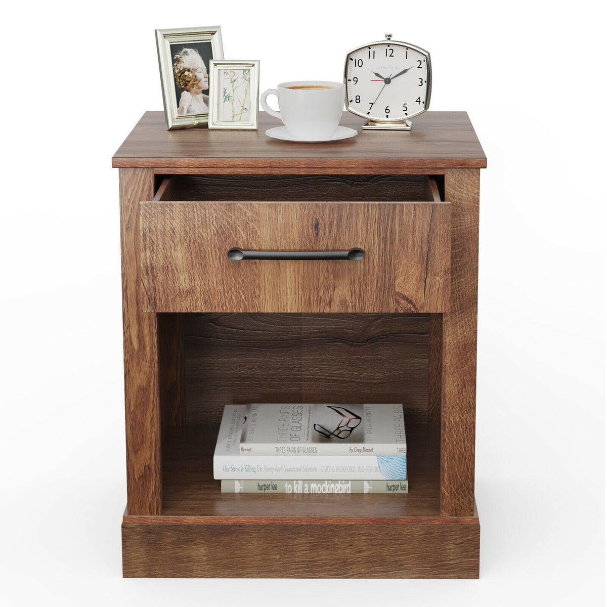 Compact Nightstand with Drawer and Shelf