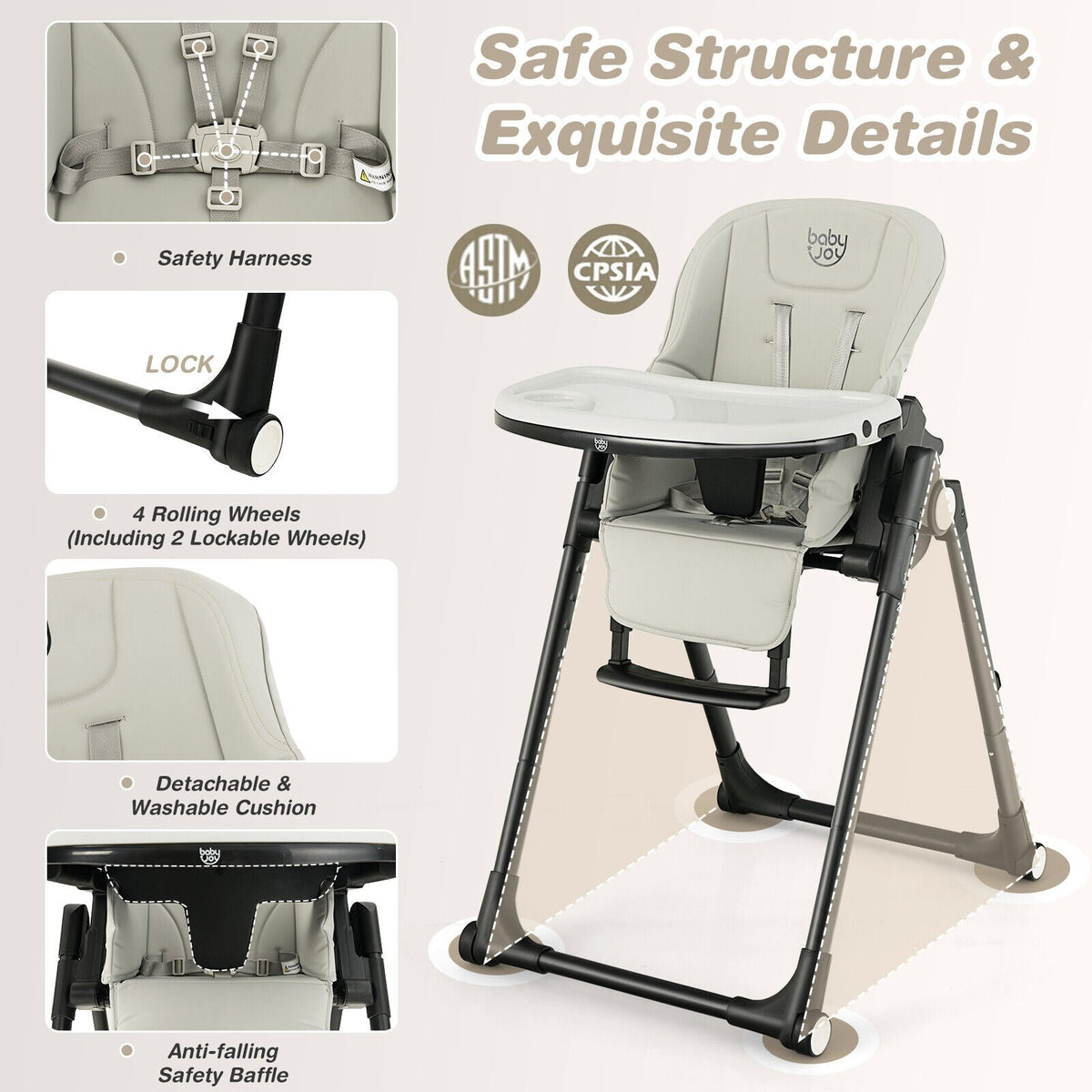 4-in-1 Baby High Chair with 6 Adjustable Heights