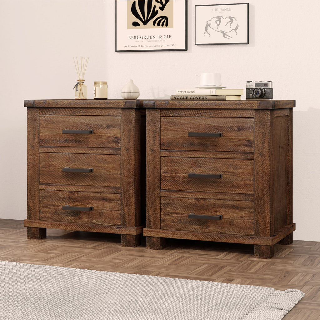 Dark Brown 3 Drawer Nightstand with Antique-Inspired Details - Dark Brown