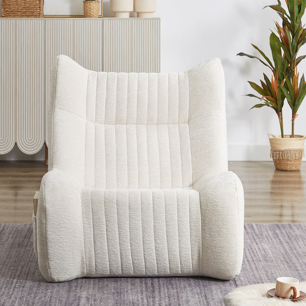 White Bean Bag Chair for Adults with Memory Foam - Chenille Fabric