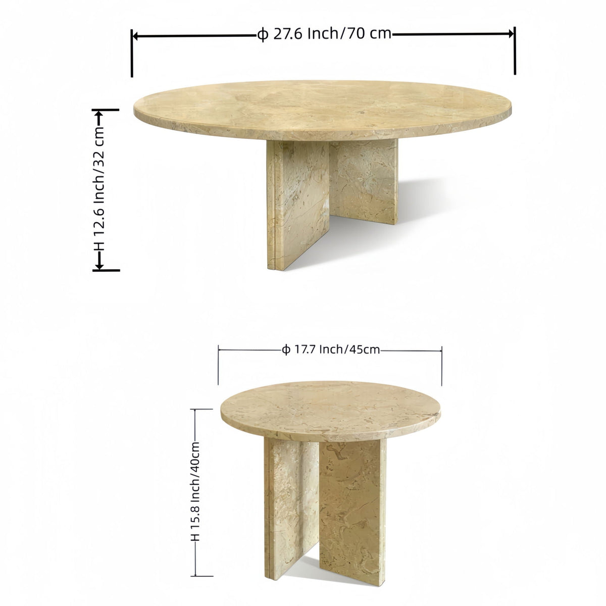 Elegant Coffee Duo Table Set with Natural Marble Tops - Multiple Colors