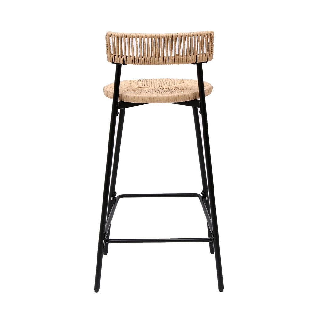 Boho Style Handwoven Paper Rope Counter Stools with Rubber Wood Frame - Light Brown or Beige