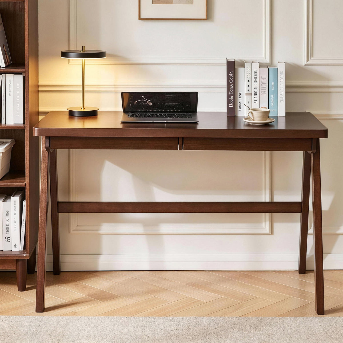 Solid Rubber Wood Computer Desk with Retro Design - Natural Wood