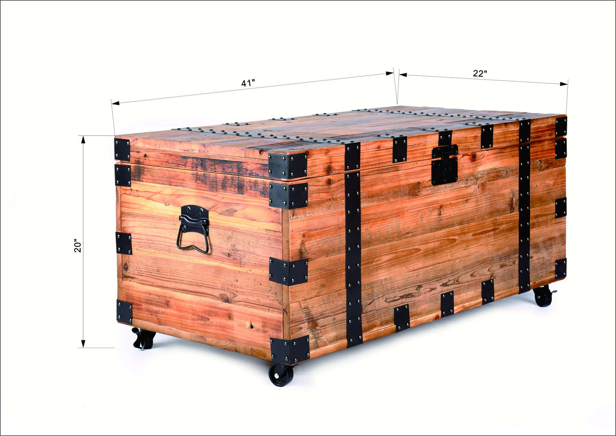 Trunk Table with Four Wheel Large Capacity Storage Coffee Table - Natural / Black