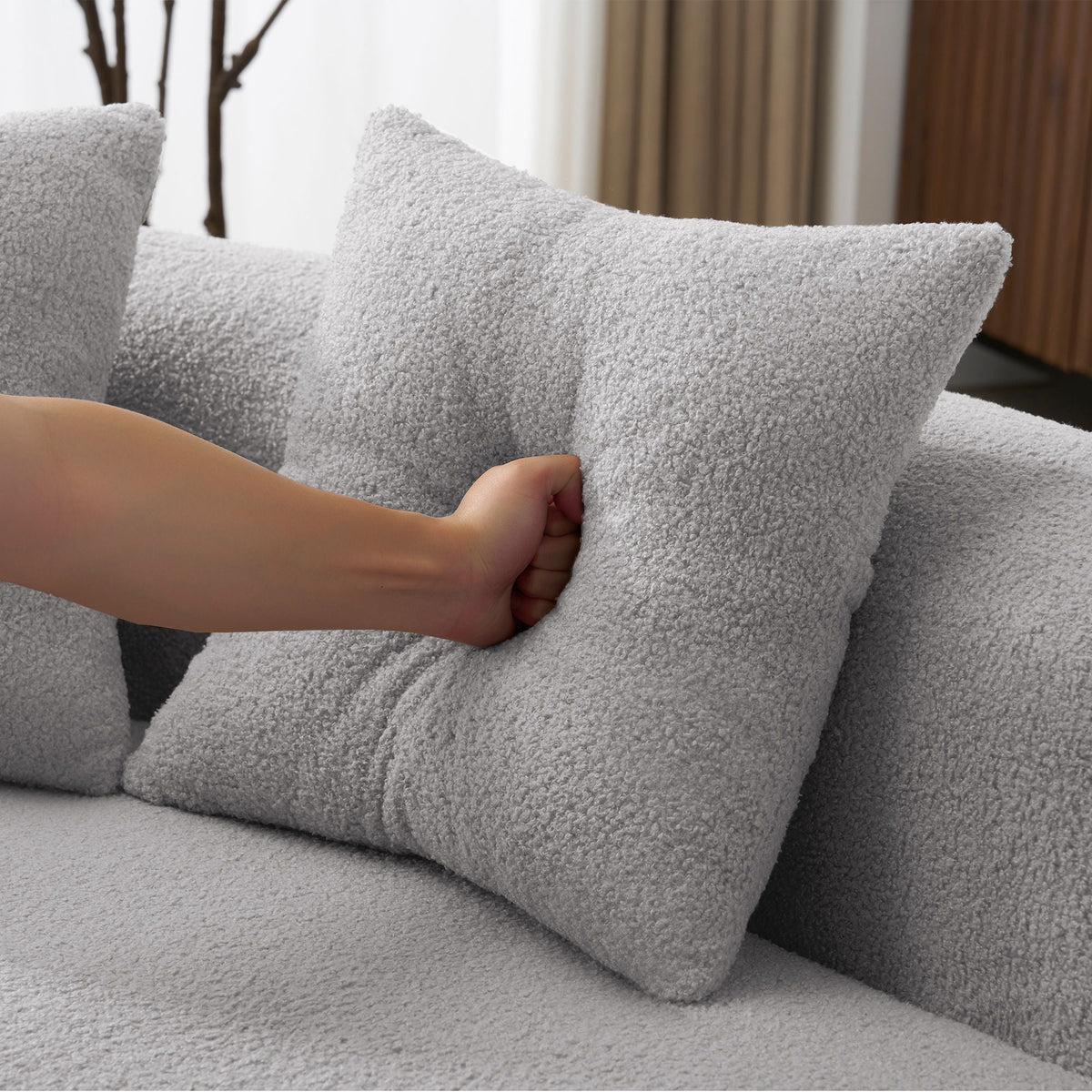 Curved 4 Seater Full Compression Sponge Sofa with Soft Upholstery - White or Gray