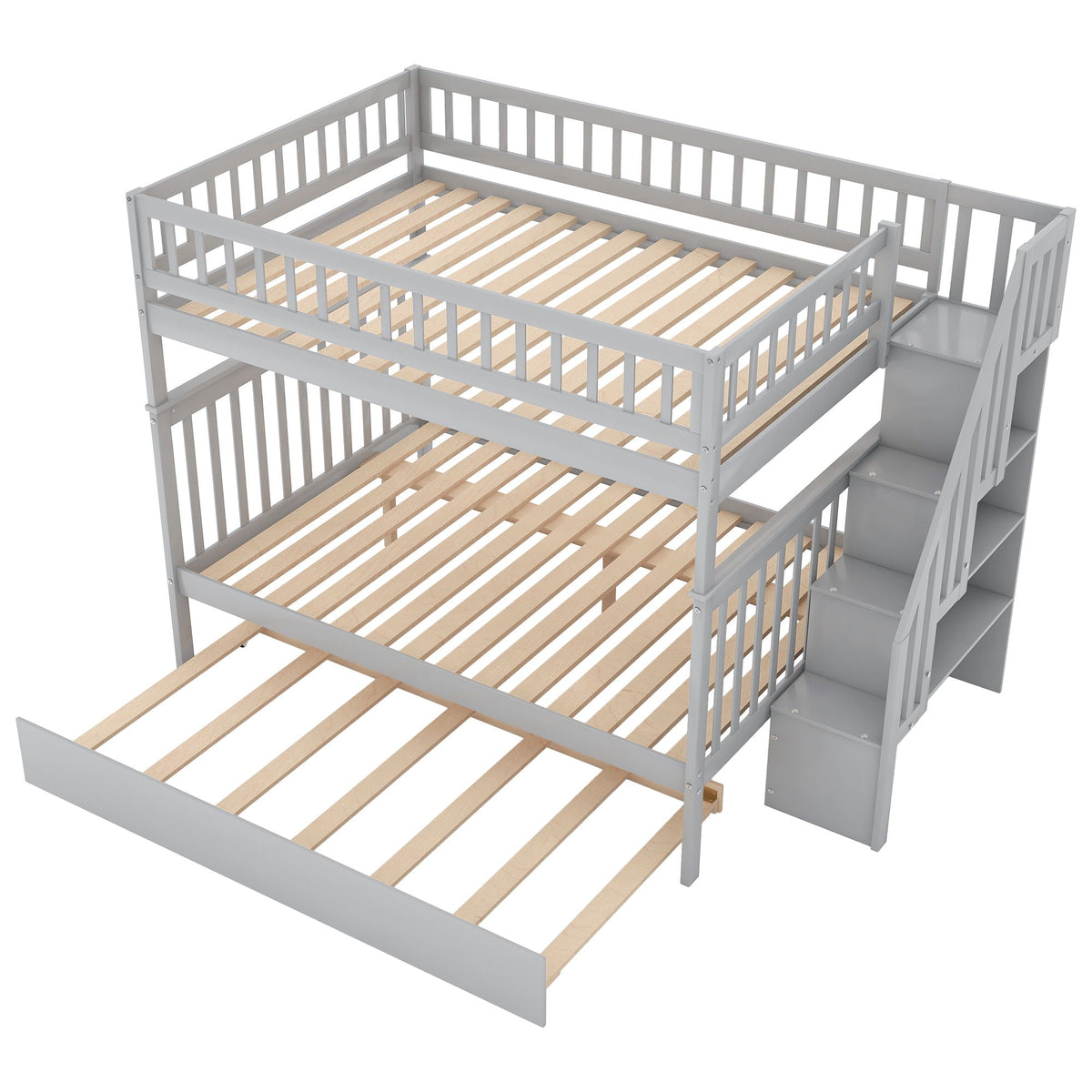 Bunk Bed with Staircase and Storage Options - Dark Gray or White
