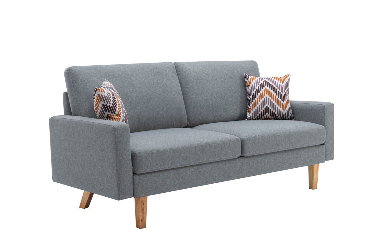 Minimalistic Stationary Sofa with 2 Throw Pillows - Select Color