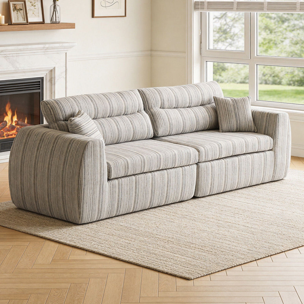 3 Seater Stationary Sofa with Throw Pillows - Multiple Colors