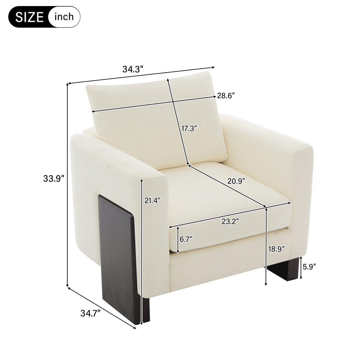 Modern Accent Chair with Rubberwood Legs - Beige Chenille