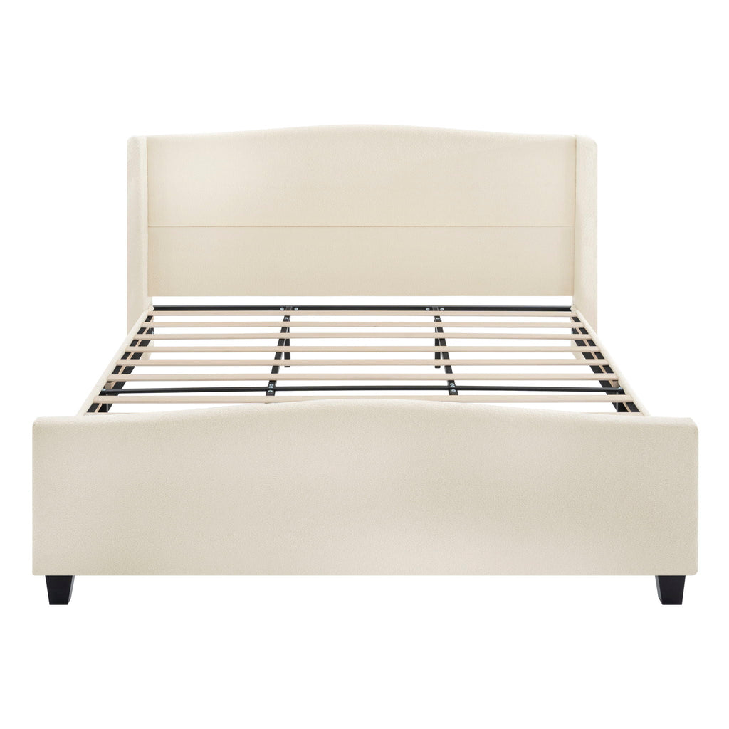 Platform Bed Frame with Tall Headboard and High Footboard - White or Gray