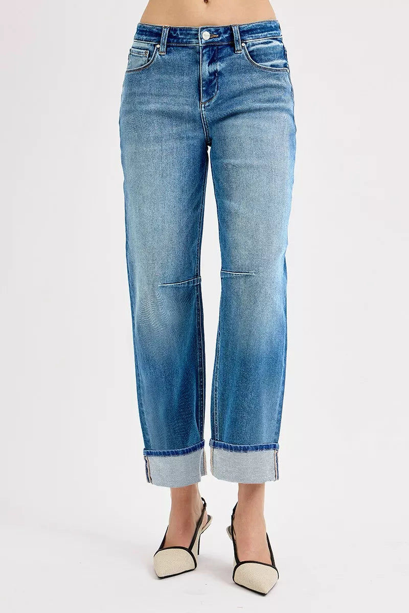 RISEN Slouchy Crop Barrel Cuffed Jeans