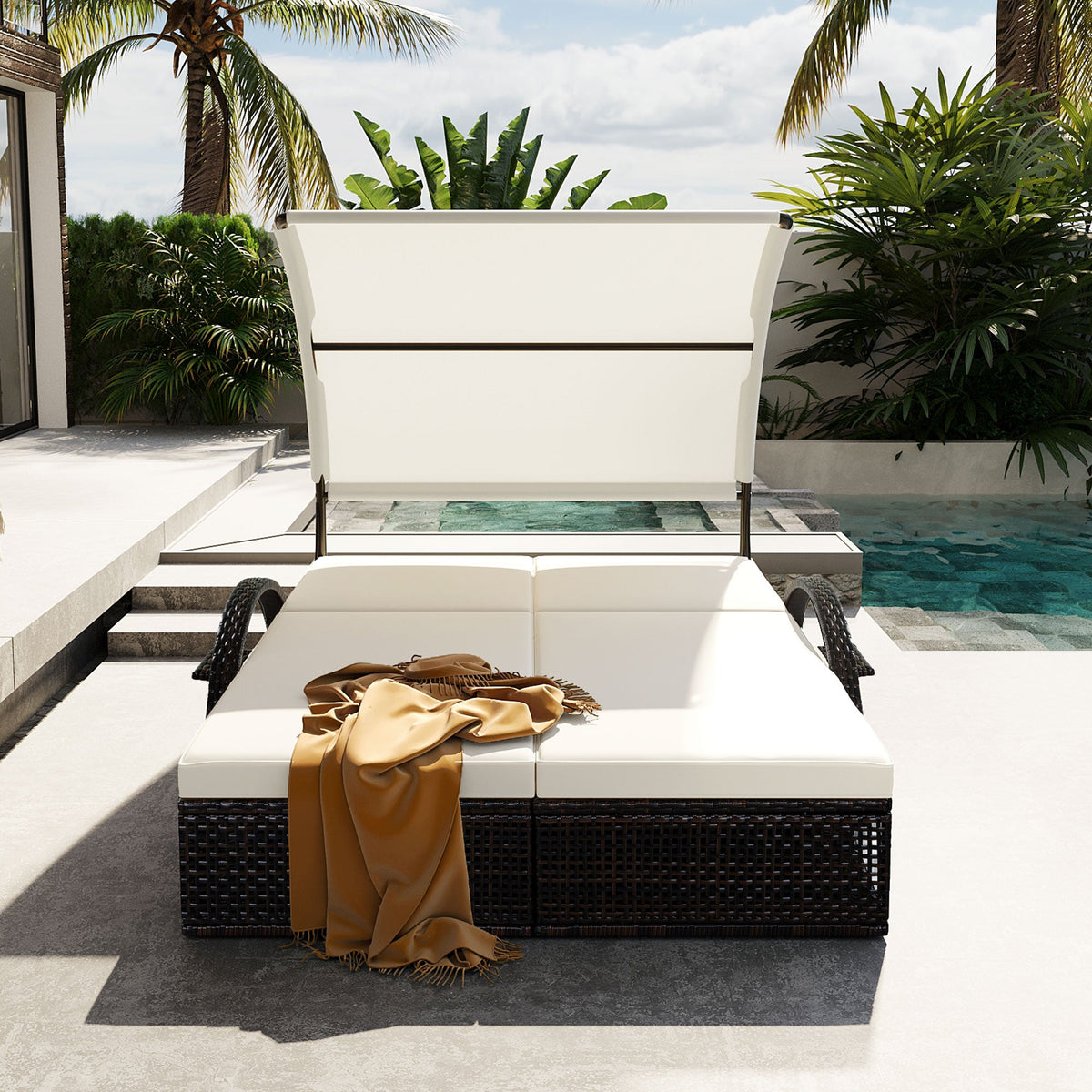 Outdoor Steel Frame Sun Lounger with Adjustable Backrest - Available in Beige, Blue, or Gray