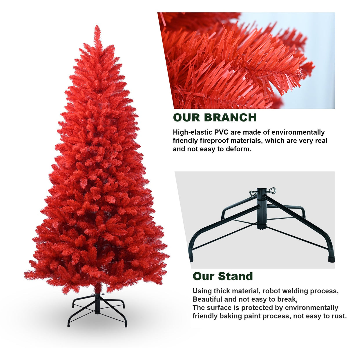 7FT Artificial Christmas Tree with Quick Assembly - Red
