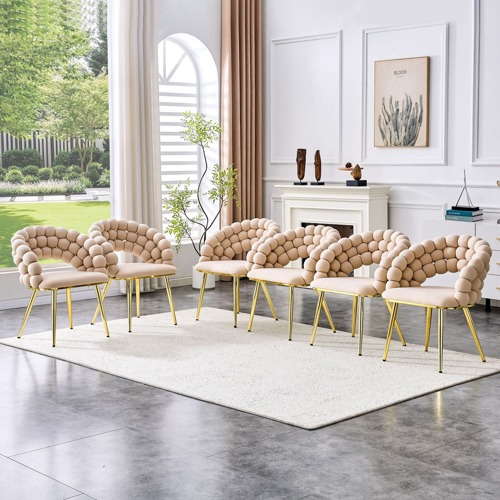Ball Chain Bubble Dining Chair Set with Sculptural Backrest - Dark Gray, Beige, Orange