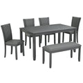 Gray 6 Piece Dining Room Set with Bench with Padded Faux Leather Seats - Gray Wood Grain