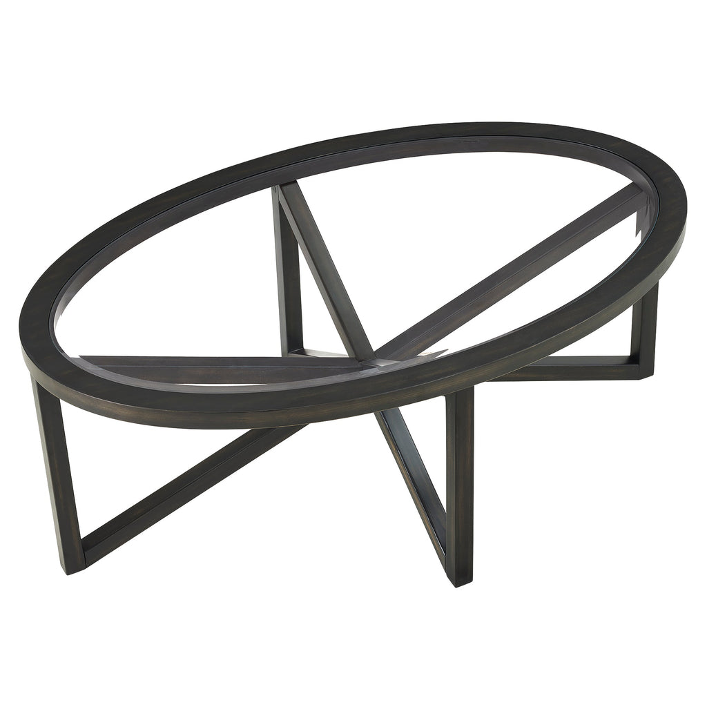 Modern Glass Coffee Table with Solid Wood Base - Clear/Light Wood