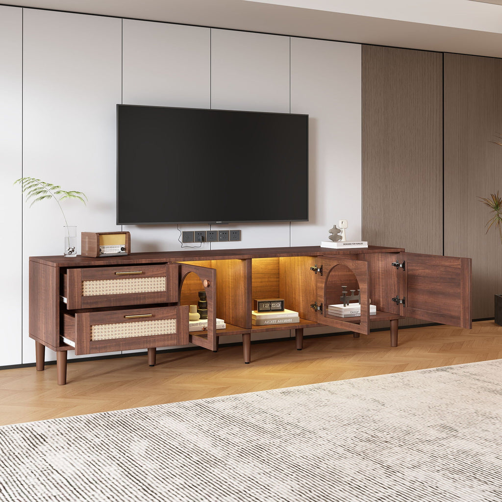 TV Stand With 3 Cabinets & 2 Drawers with LED Light - Dark Brown