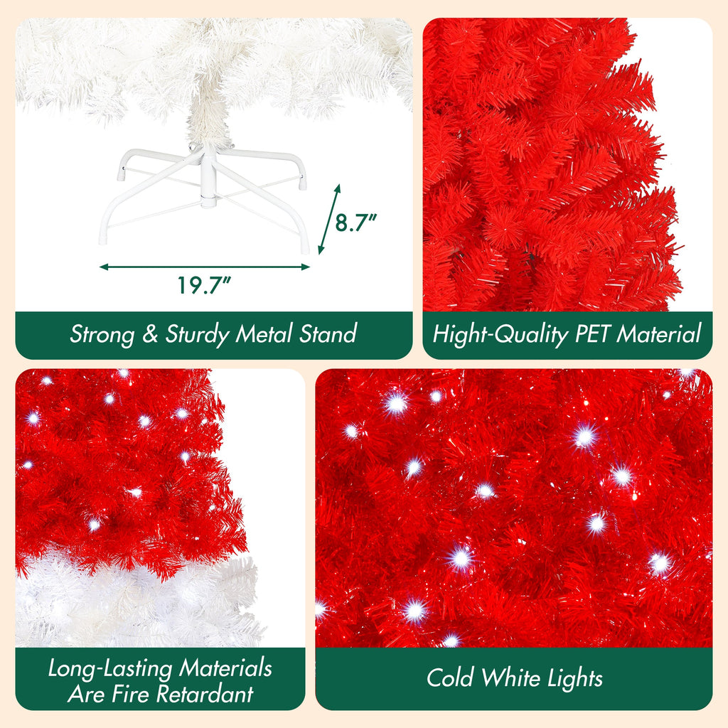 6FT Artificial Christmas Tree with LED Light - Santa's Hat Shape