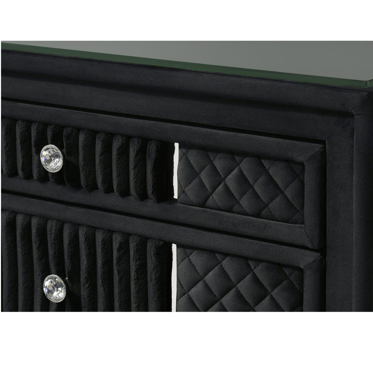 Black Upholstered Nightstand with Crystal Knobs – Luxurious Storage