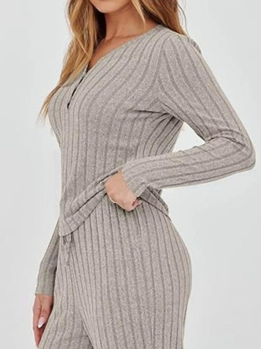 Ribbed Knit Long Sleeve Top and Pants Set
