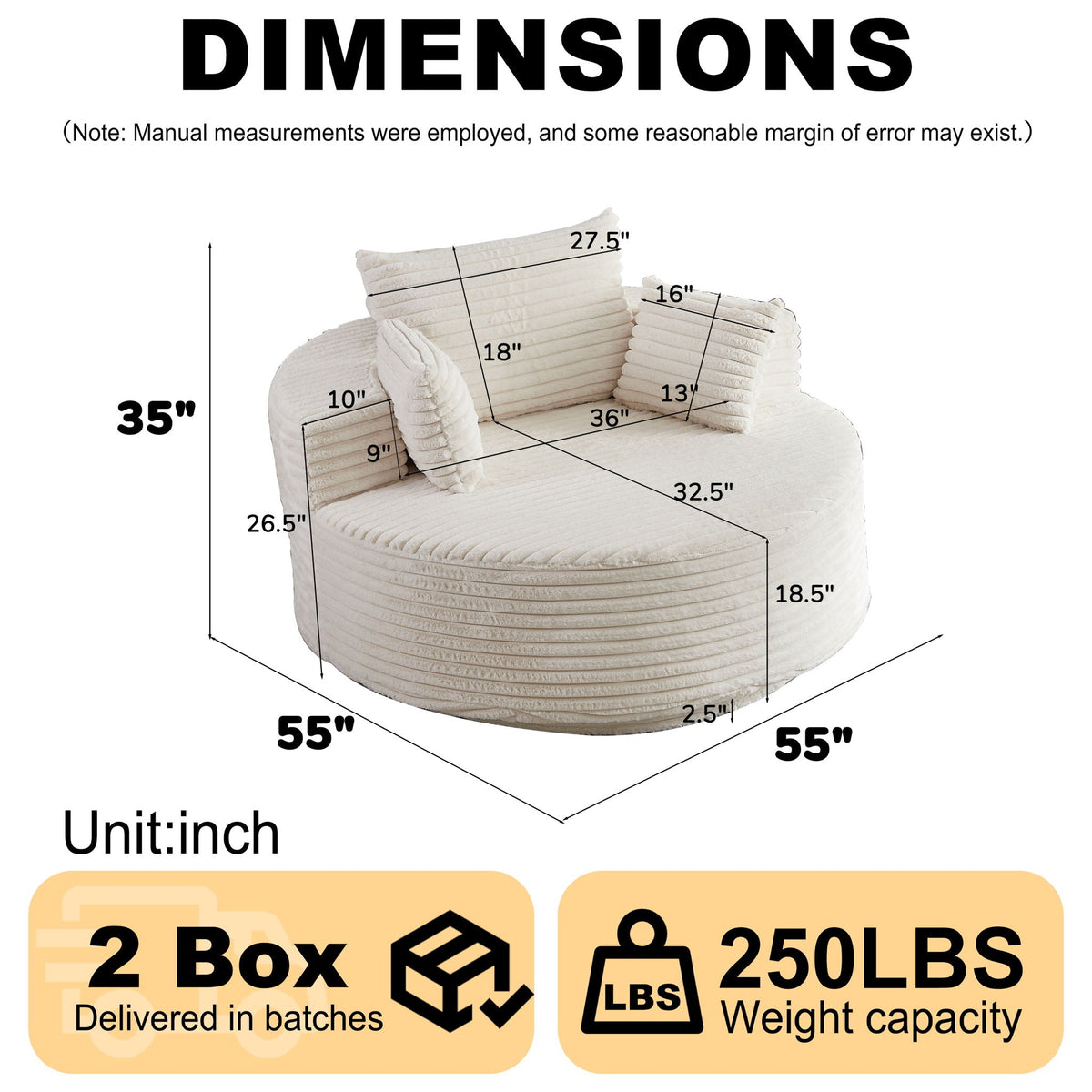 Swivel Sleeper Chair with Supportive Pillow and 360° Base - Multiple Colors
