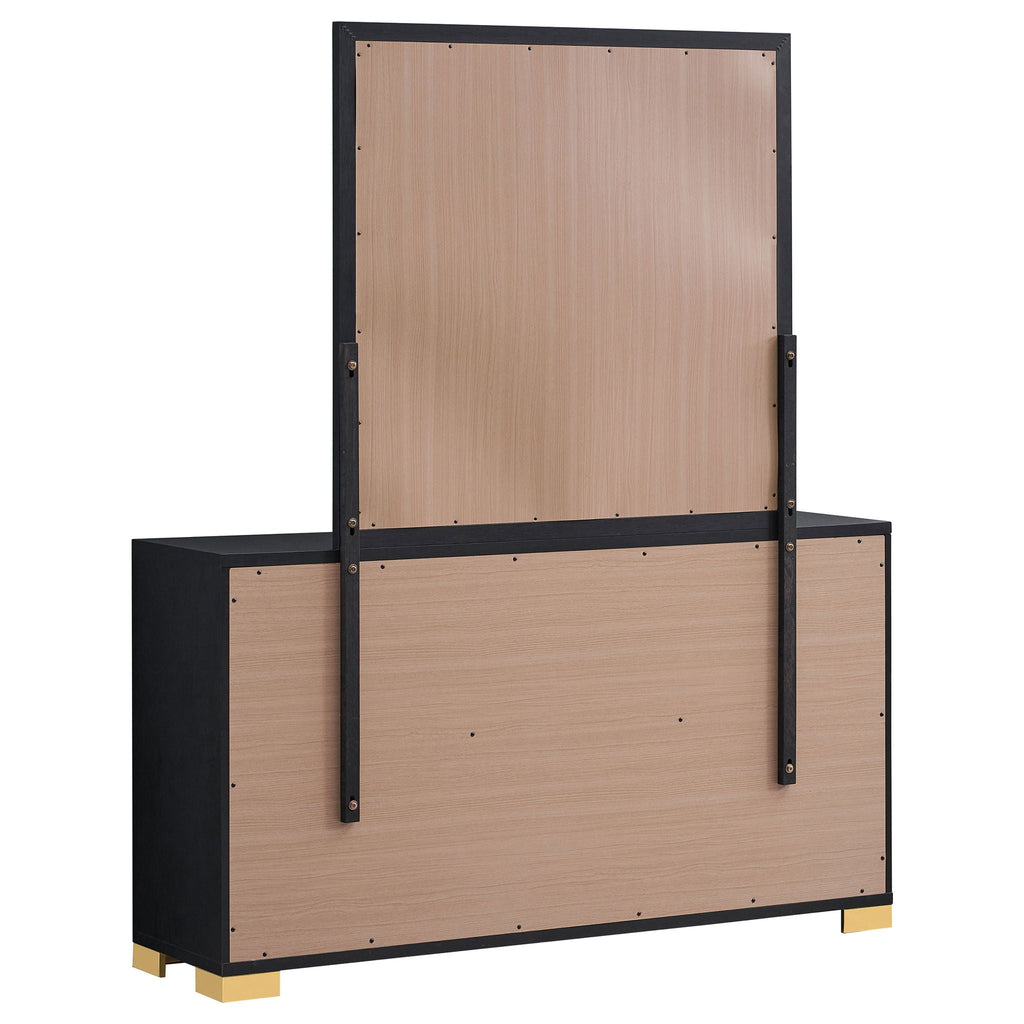 Black 6 Drawer Dresser & Mirror with Gold Accents