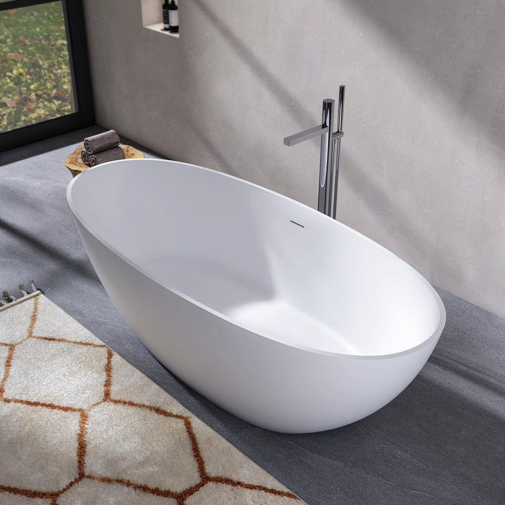 70.87 Inch Freestanding Solid Surface Soaking Bathtub with Matte Finish