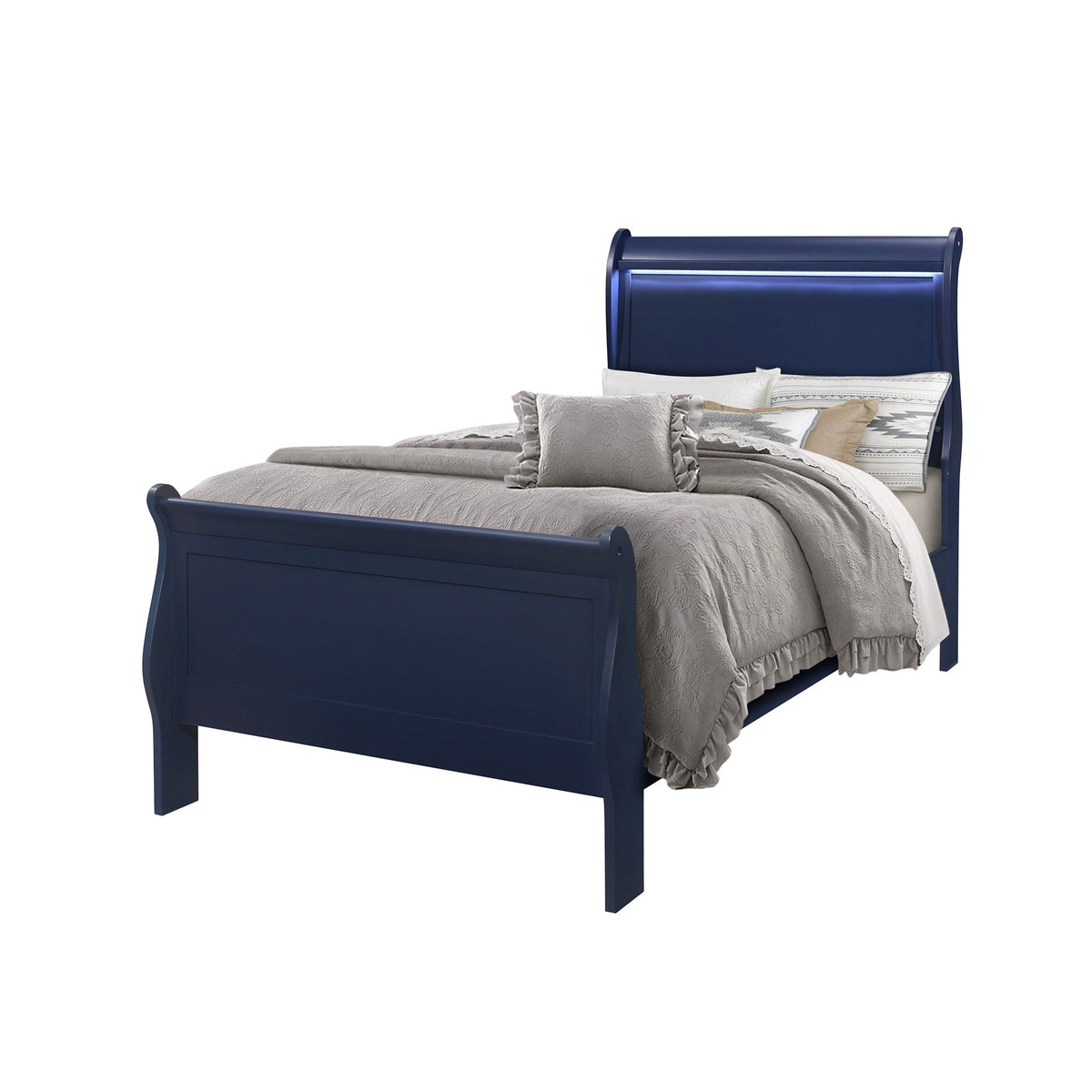 Charlston Sleigh Bed with LED Lighting - Blue or White