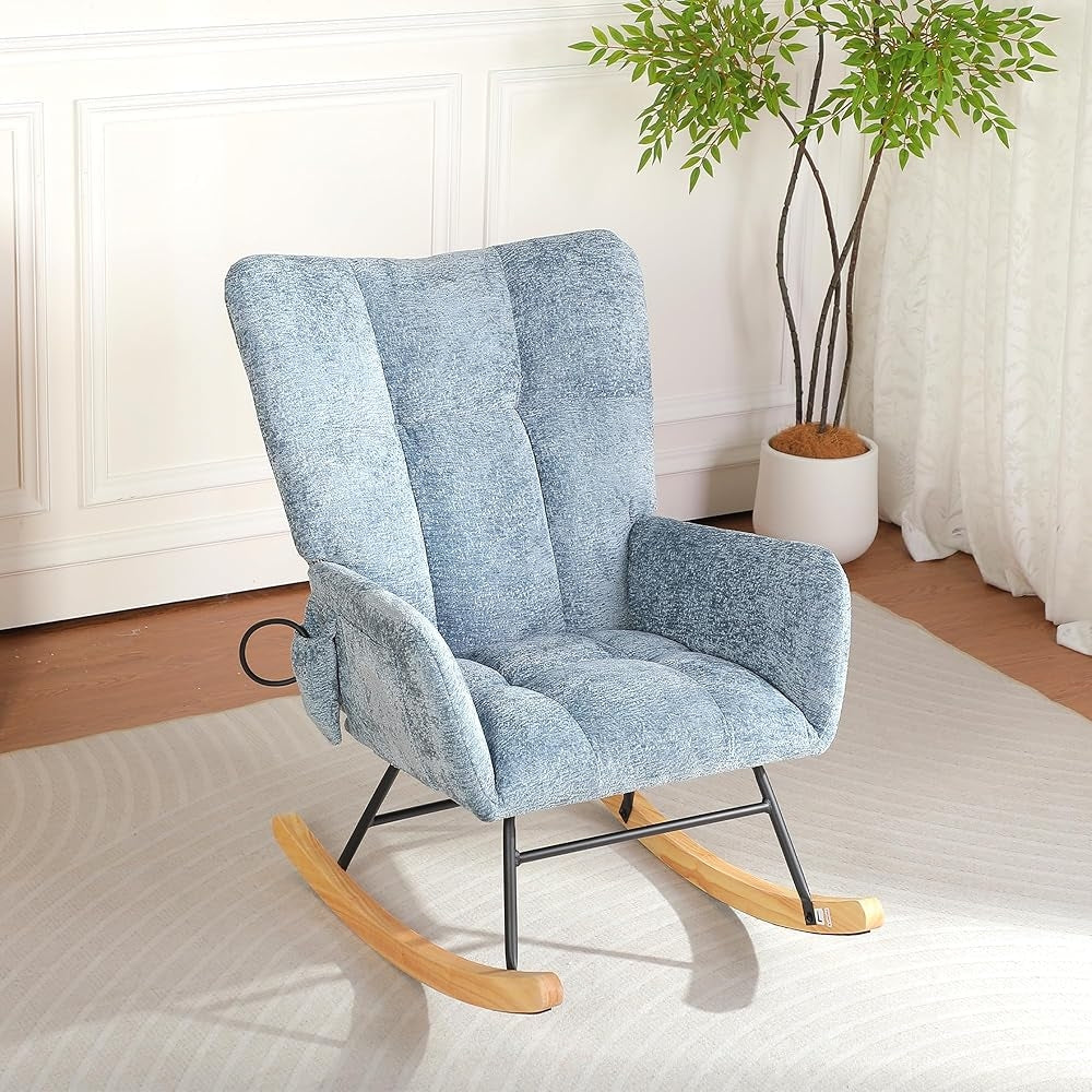 Modern Accent Rocking Chair with Solid Wood Legs - Chenille