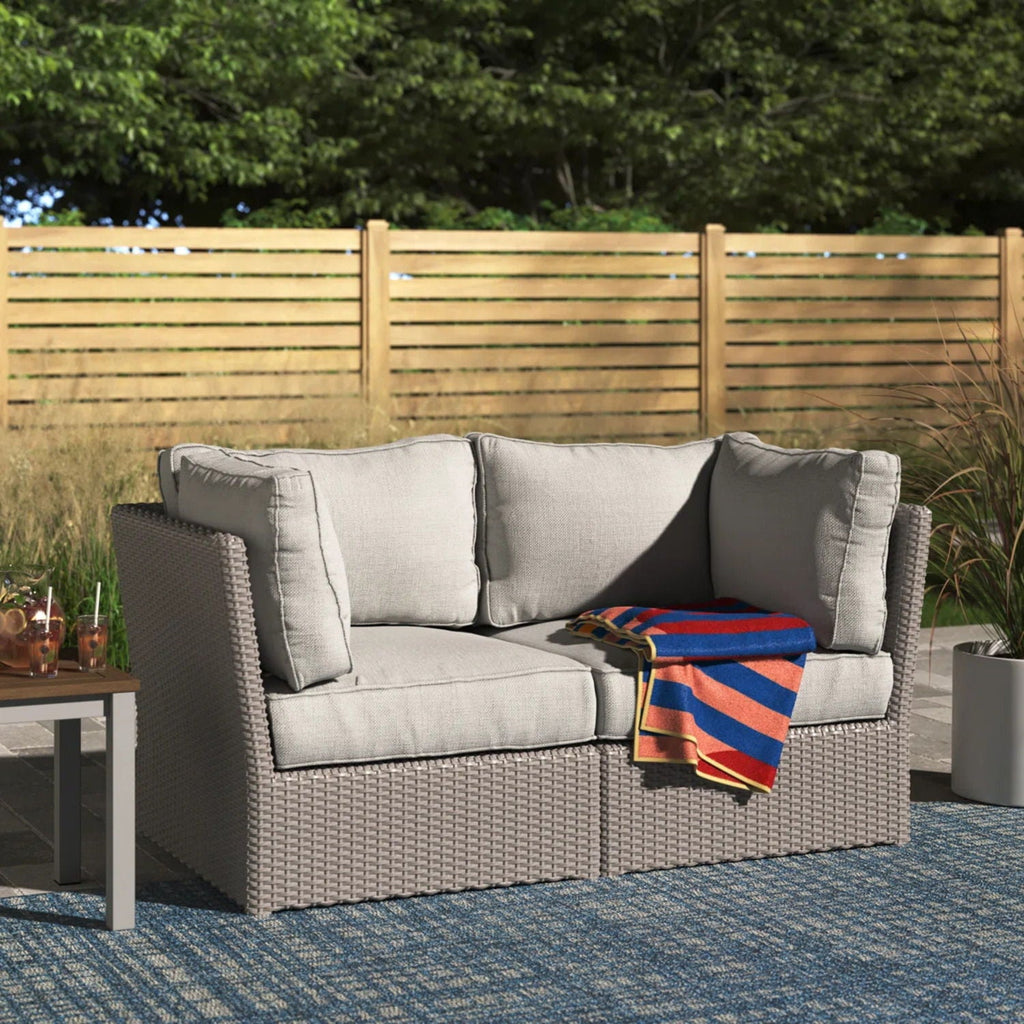 Modern Patio Wicker Loveseat with Cushions - Dark Brown or Gray