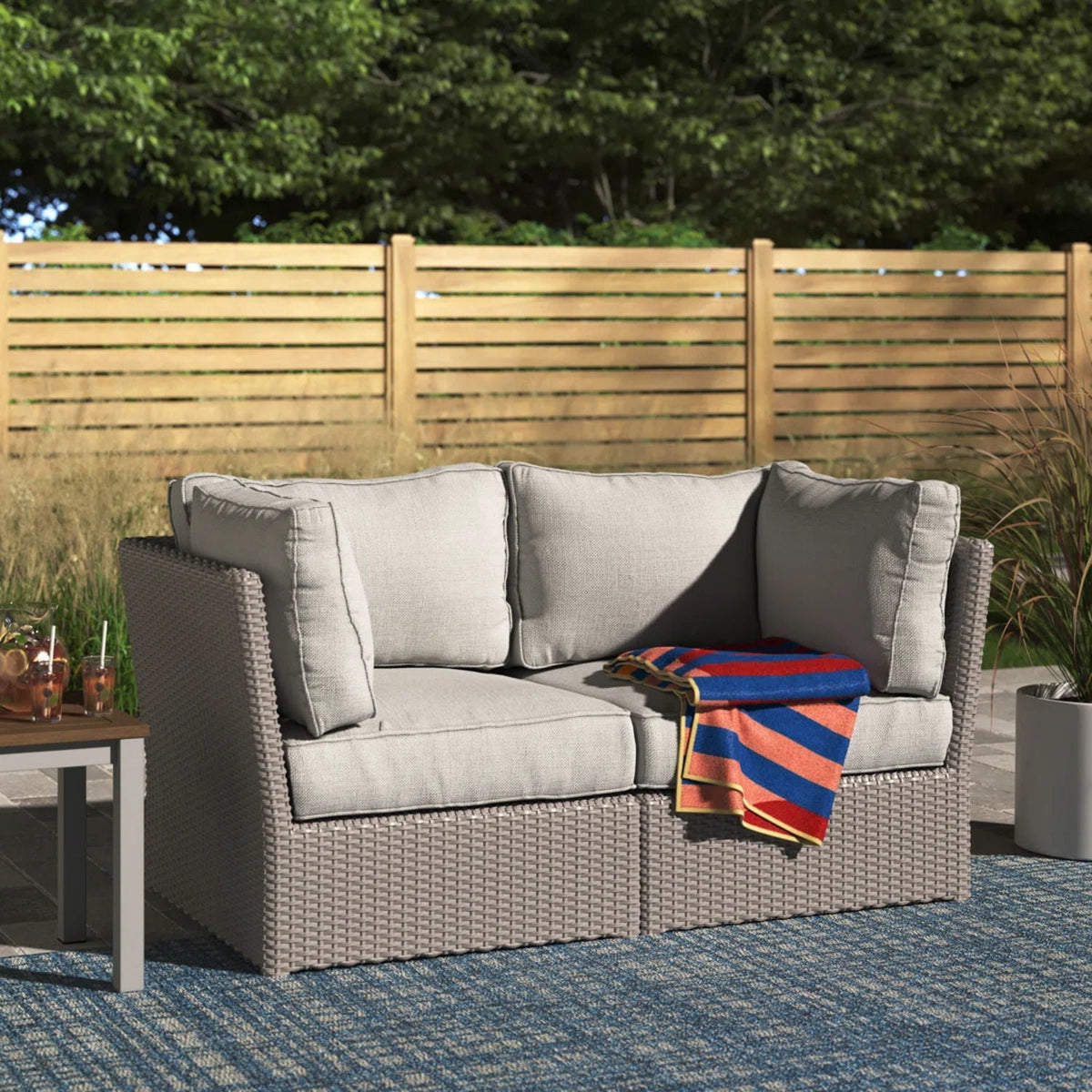 Modern Patio Wicker Loveseat with Cushions - Dark Brown or Gray
