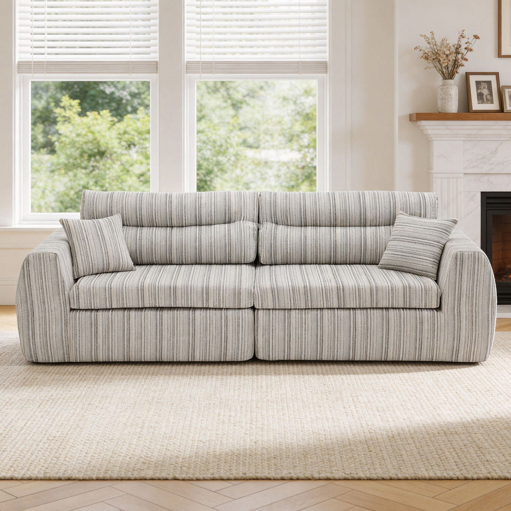 3 Seater Stationary Sofa with Throw Pillows - Multiple Colors