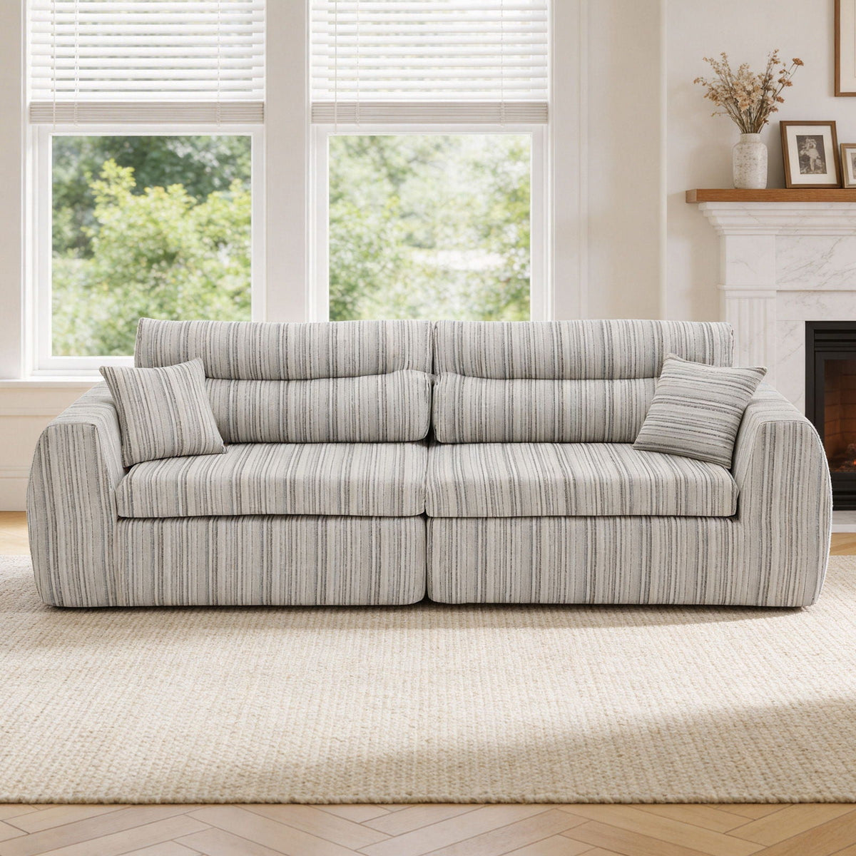 3 Seater Stationary Sofa with Throw Pillows - Multiple Colors