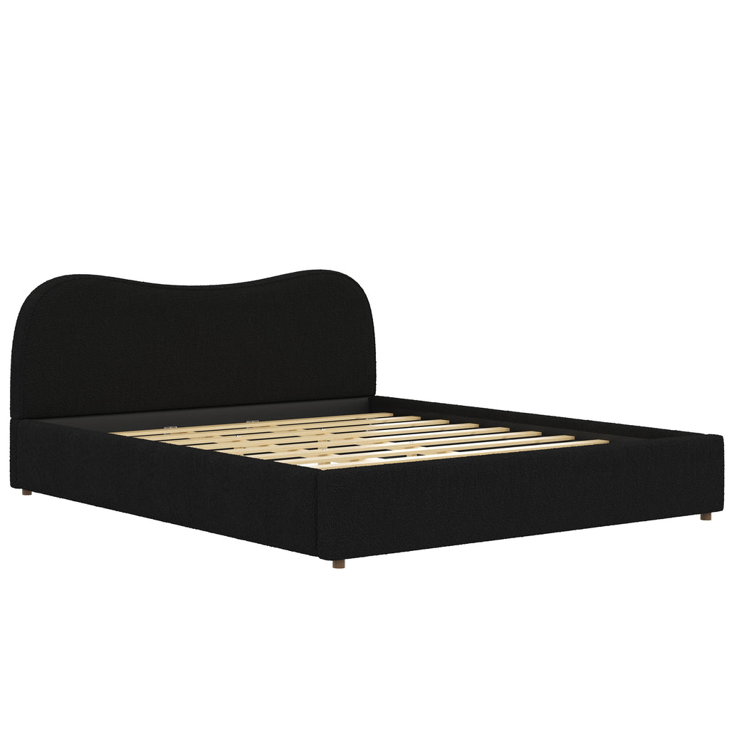King Size Upholstered Platform Bed with Wooden Slats - Black or White