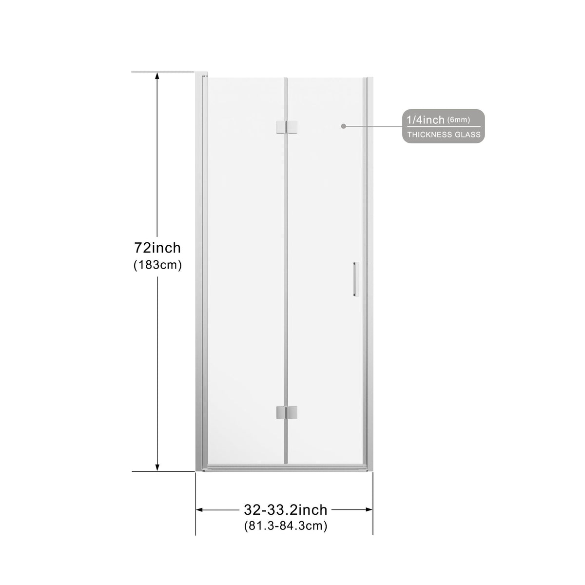 Bifold Frameless Shower Door with Tempered Clear Glass - Pearl Silver or Black