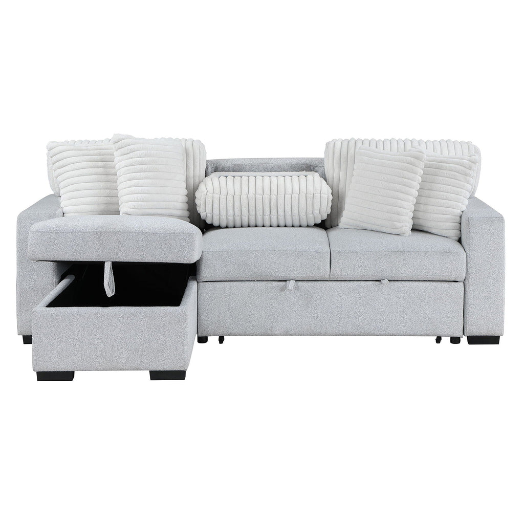 Reversible Pull Out Sofa Bed with Cup Holders - Light Gray