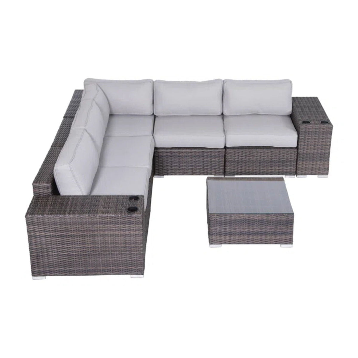 Modern Patio Rattan Sectional Set with Cushions - Multiple Set Options