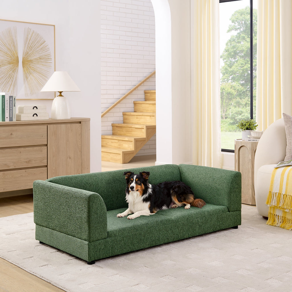 Oversized Pet Sofa for Medium & Large Dogs with Linen Upholstery - Olive Green