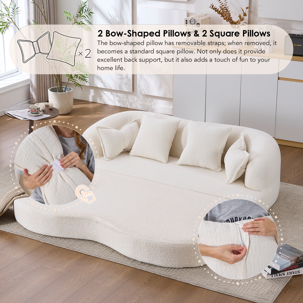 2-in-1 Foldable Sofa Bed with 4 Pillows - Chenille Loveseat
