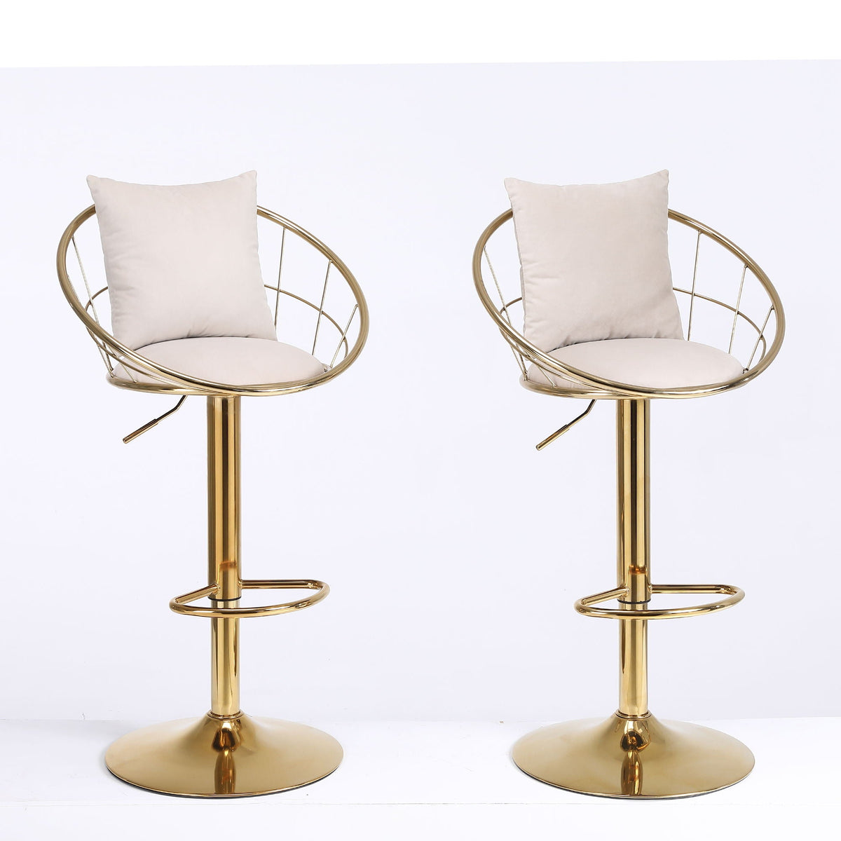 Adjustable Velvet Bar Stool Set with 360° Rotation - Multiple Colors