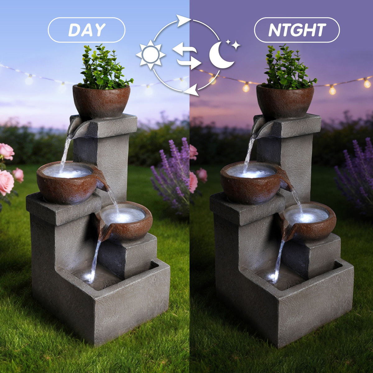 LED Waterfall Fountain Outdoor with LED Lighting - Gray