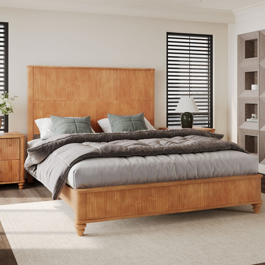 Platform Bed Frame with Tall Headboard - Solid Wood, Queen & King Sizes