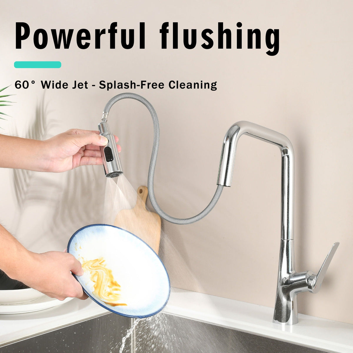 Professional Kitchen Faucet with 3-Function 360 Sprayer - Black or Pearl Silver