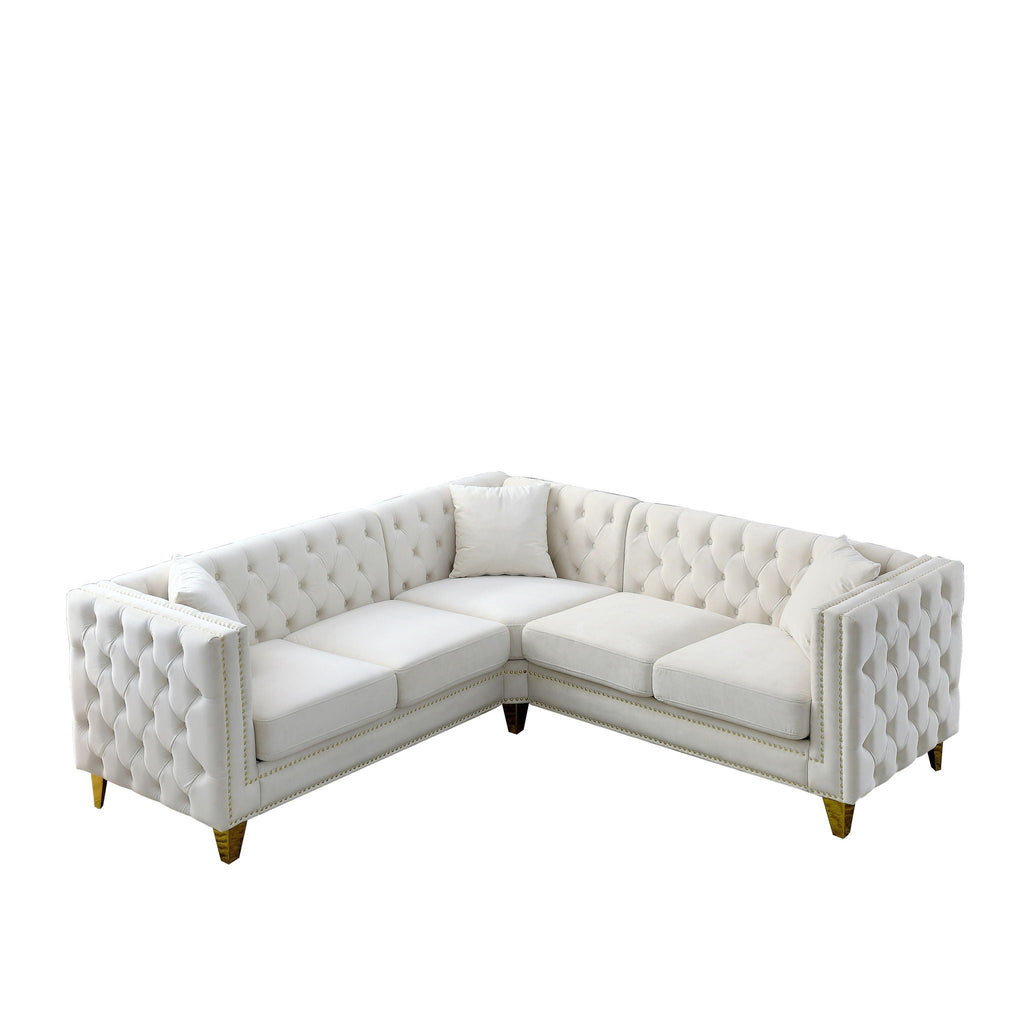 L-Shaped Corner Sofa, 5 Seater Sectional with Tufted Design – Beige or Dark Gray